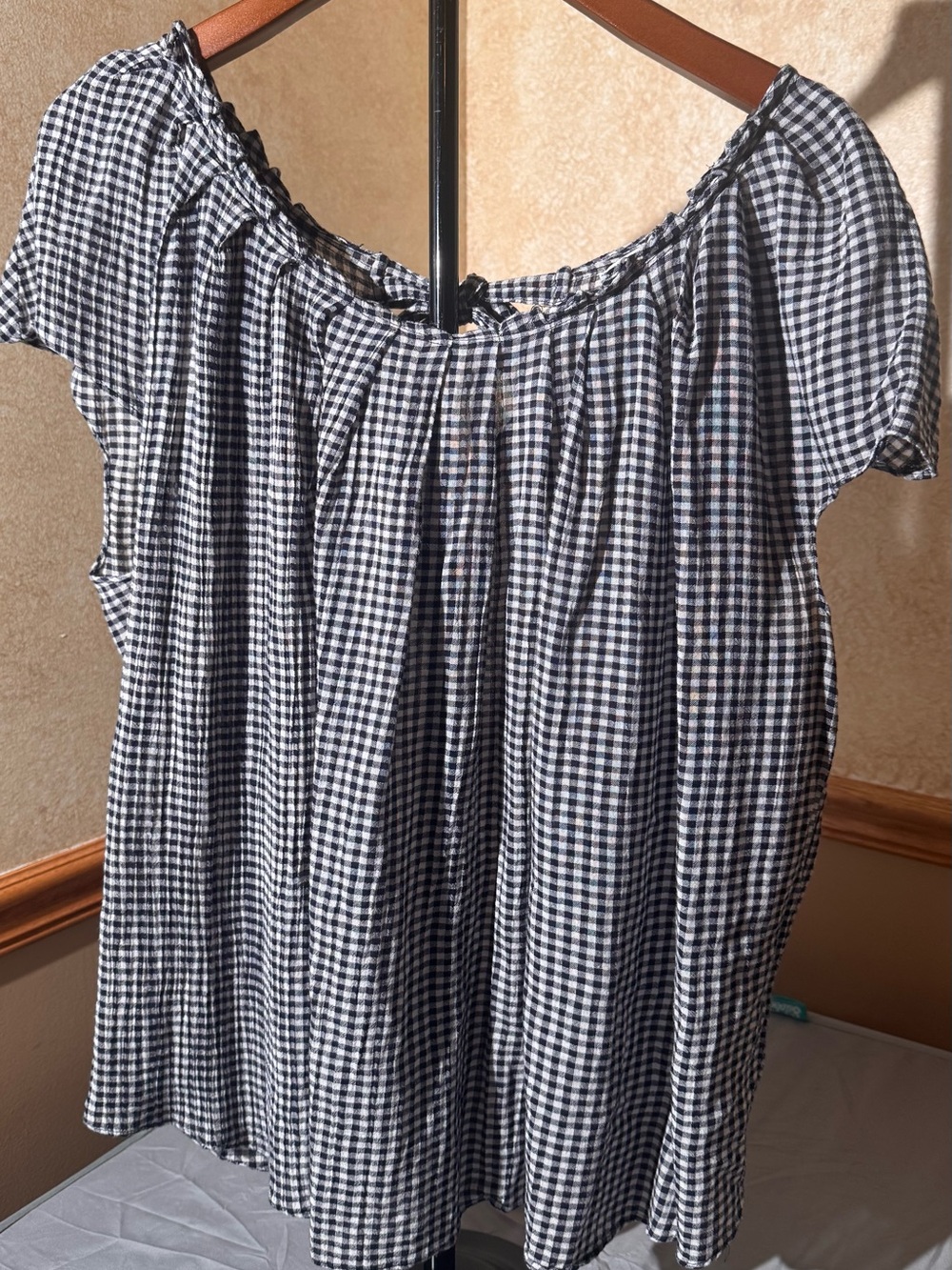 LC Lauren Conrad Black and White Gingham Peasant Blouse size 3X
